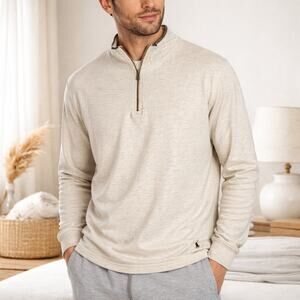 Polo Ralph Lauren Sleepwear 1/4 Zip Shirt Men’s XL Heather Cream Cotton